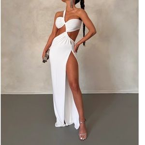 White cut out, backless Melani gown/maxi dress
